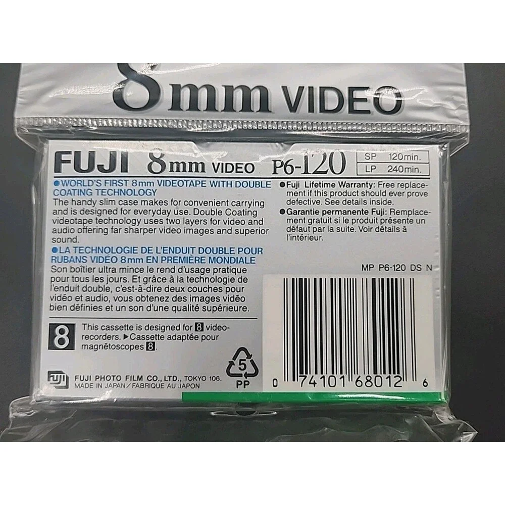 Fuji 8mm P6-120 Blank Videocassette Tape Lot of 5